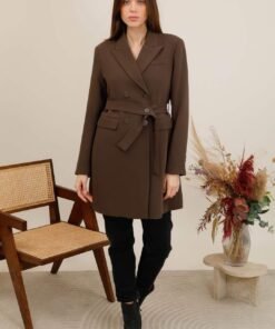 Veste blazer longue ceinturée – Image 7
