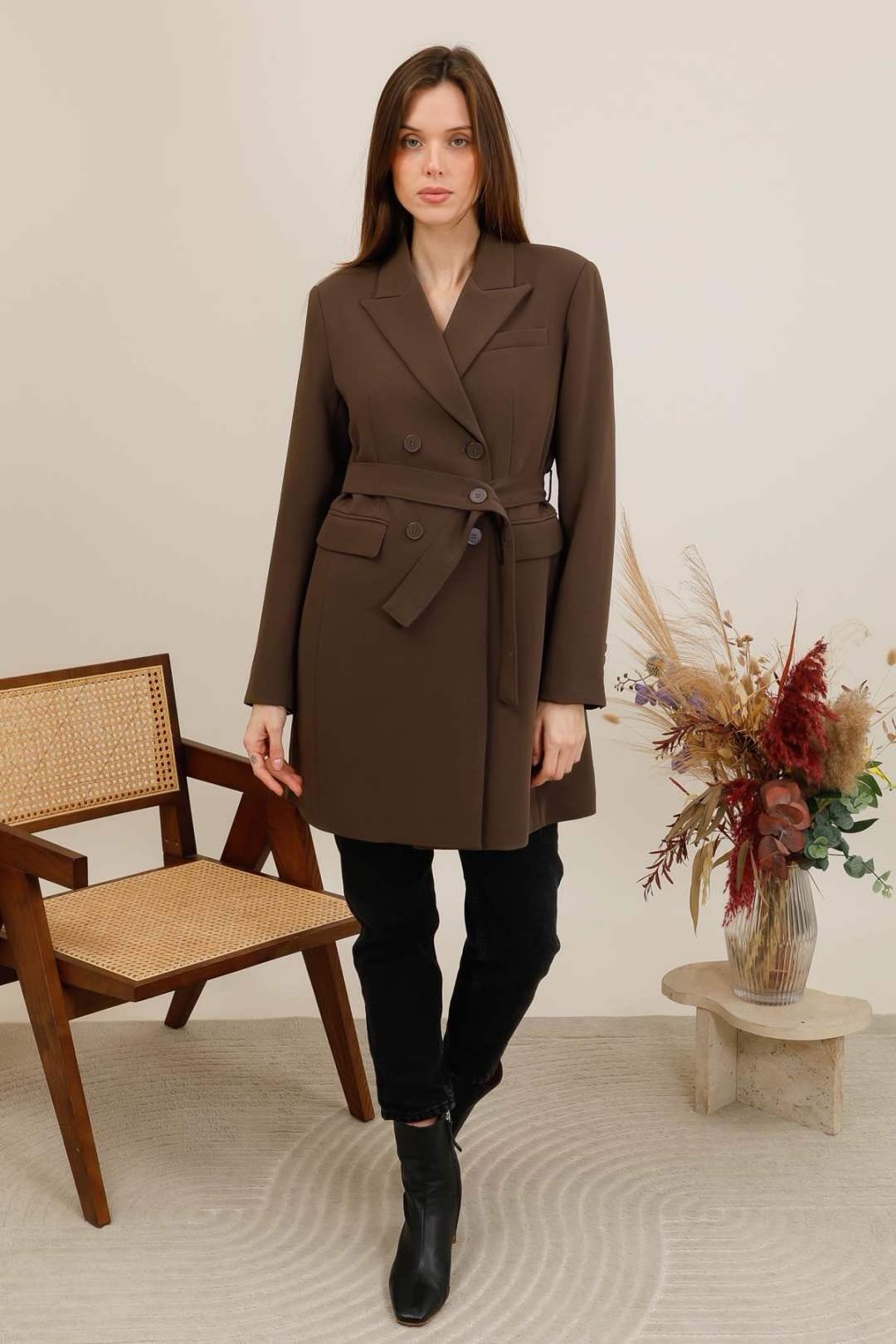 Veste blazer longue ceinturée – Image 7