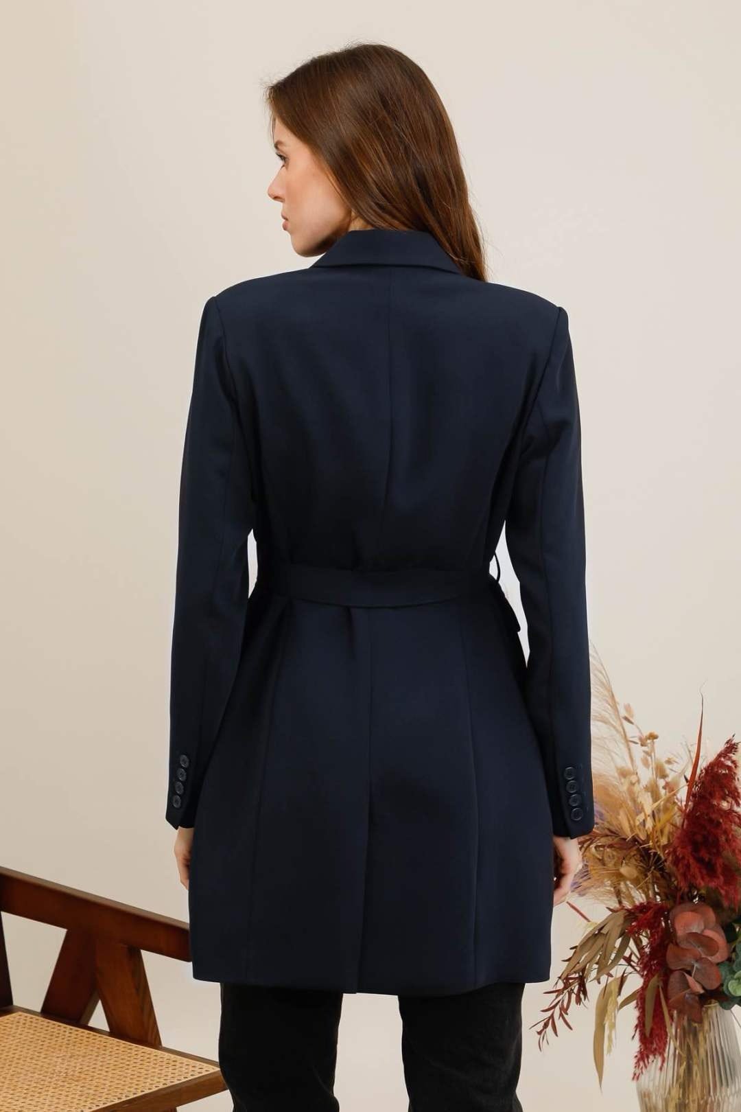 Veste blazer longue ceinturée – Image 2