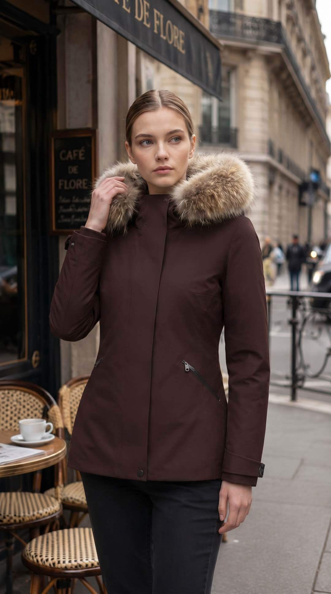 Parka cintrée à capuche fourrure