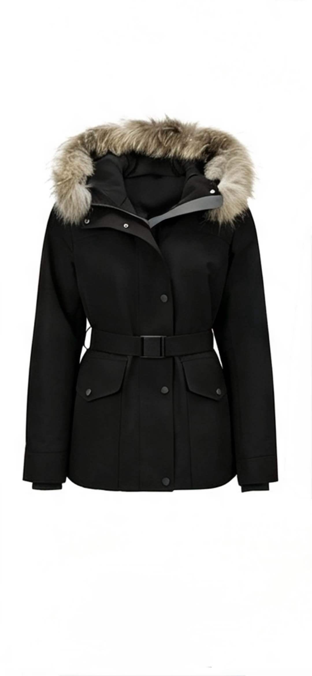 Parka courte ceinturée à capuche fourrure – Image 4