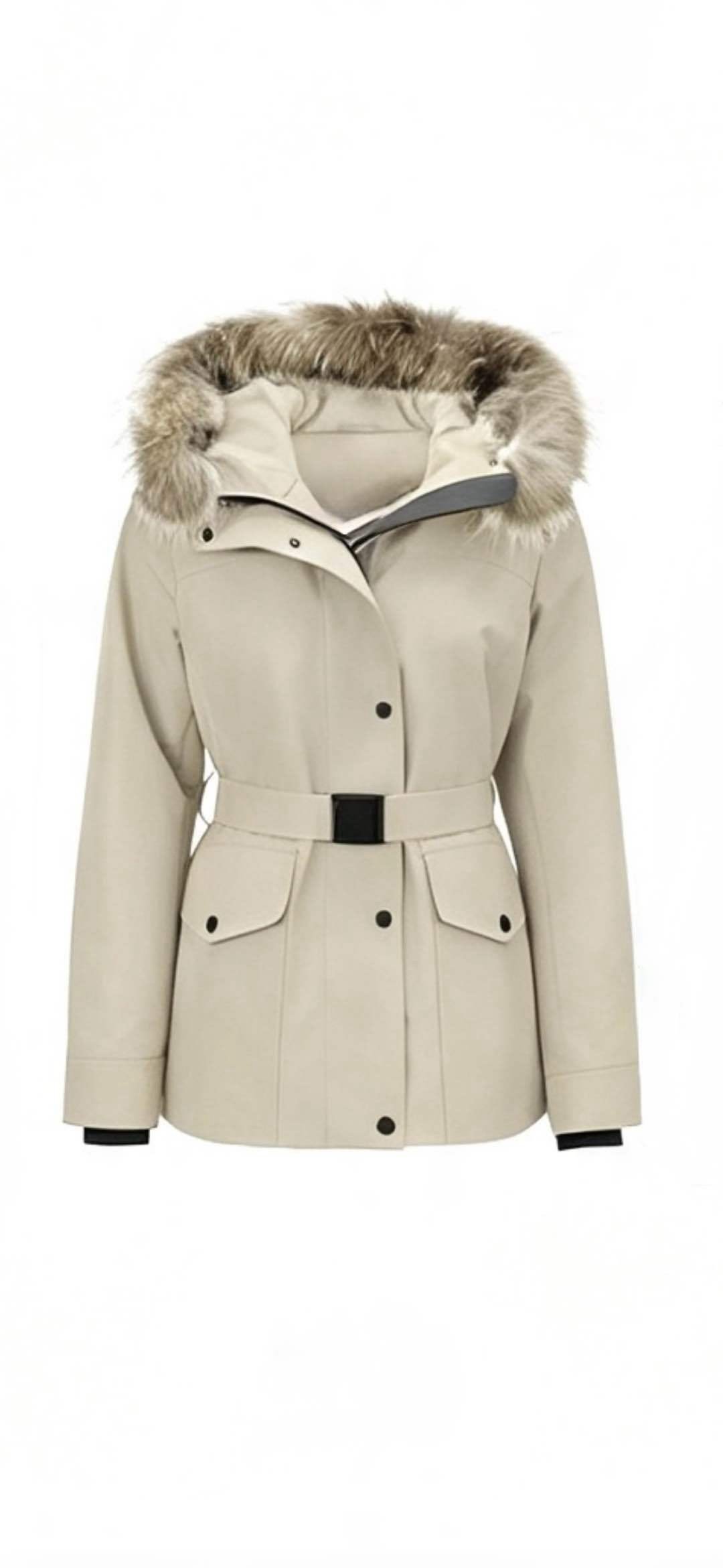 Parka courte ceinturée à capuche fourrure – Image 2