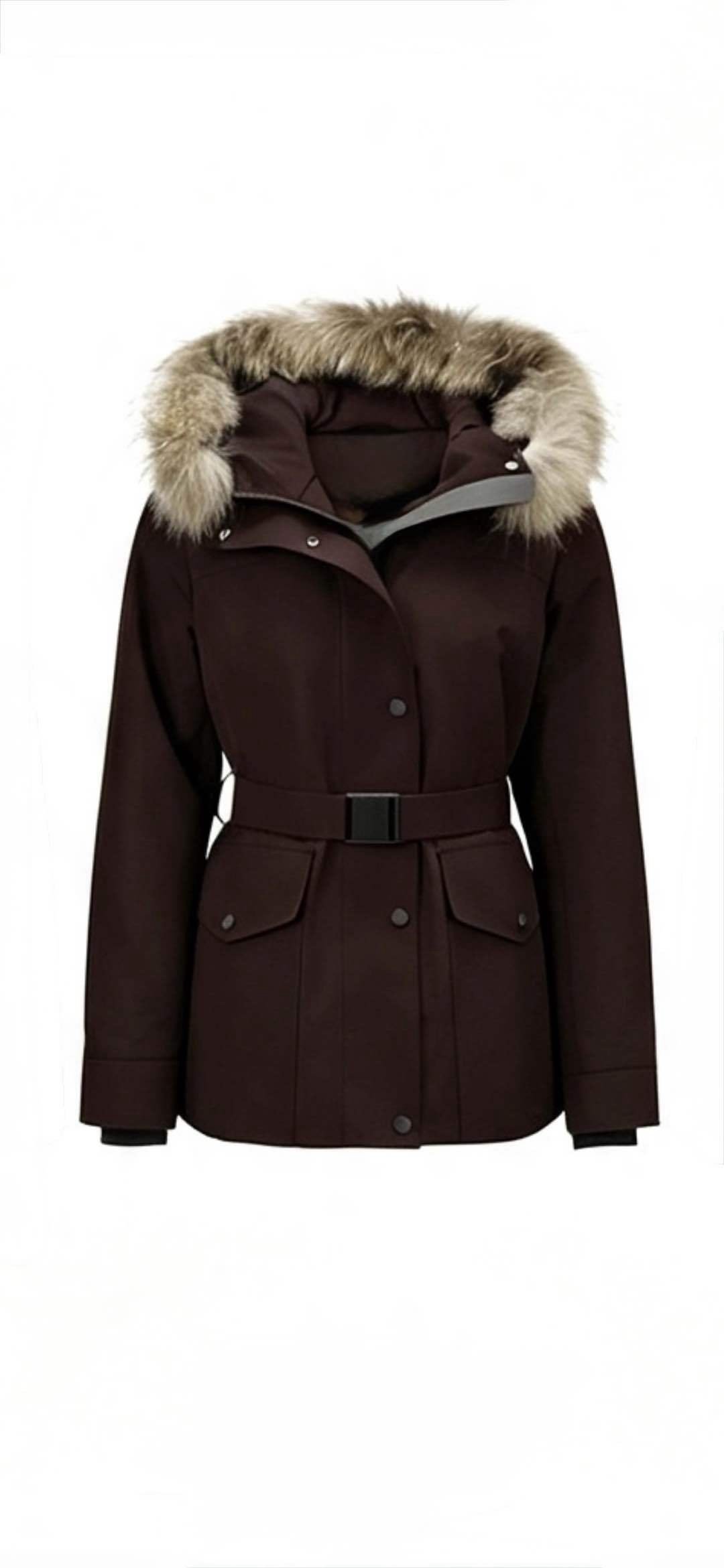 Parka courte ceinturée à capuche fourrure – Image 3