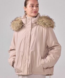Parka courte oversize à capuche fourrure – Image 7