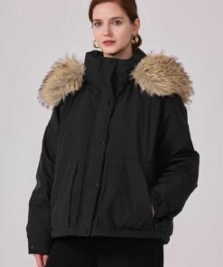 Parka courte oversize à capuche fourrure – Image 5