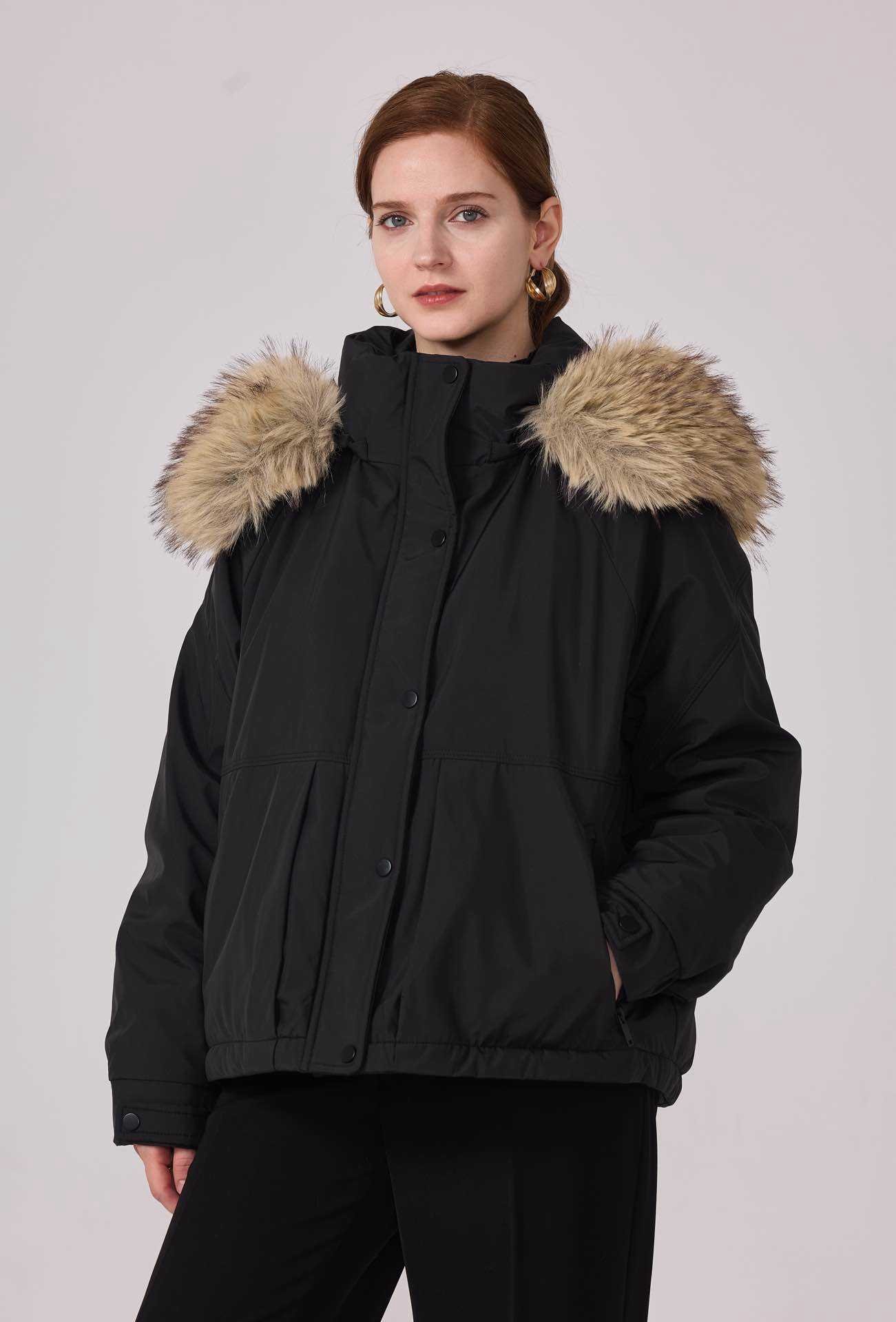 Parka courte oversize à capuche fourrure – Image 5