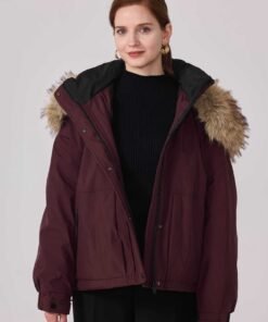 Parka courte oversize à capuche fourrure – Image 3